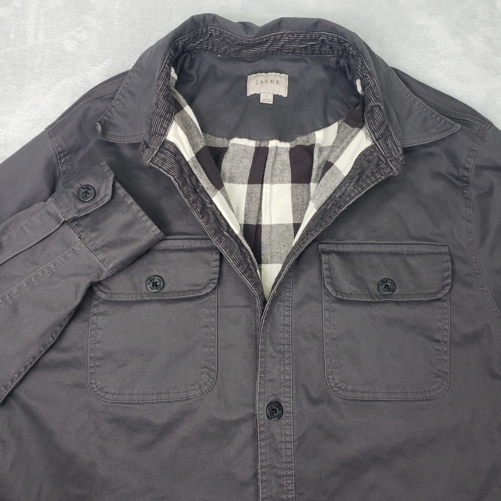 JACHS Shacket Men's Plaid Lined Flannel Shirt Jacket Button Down Corduroy Collar